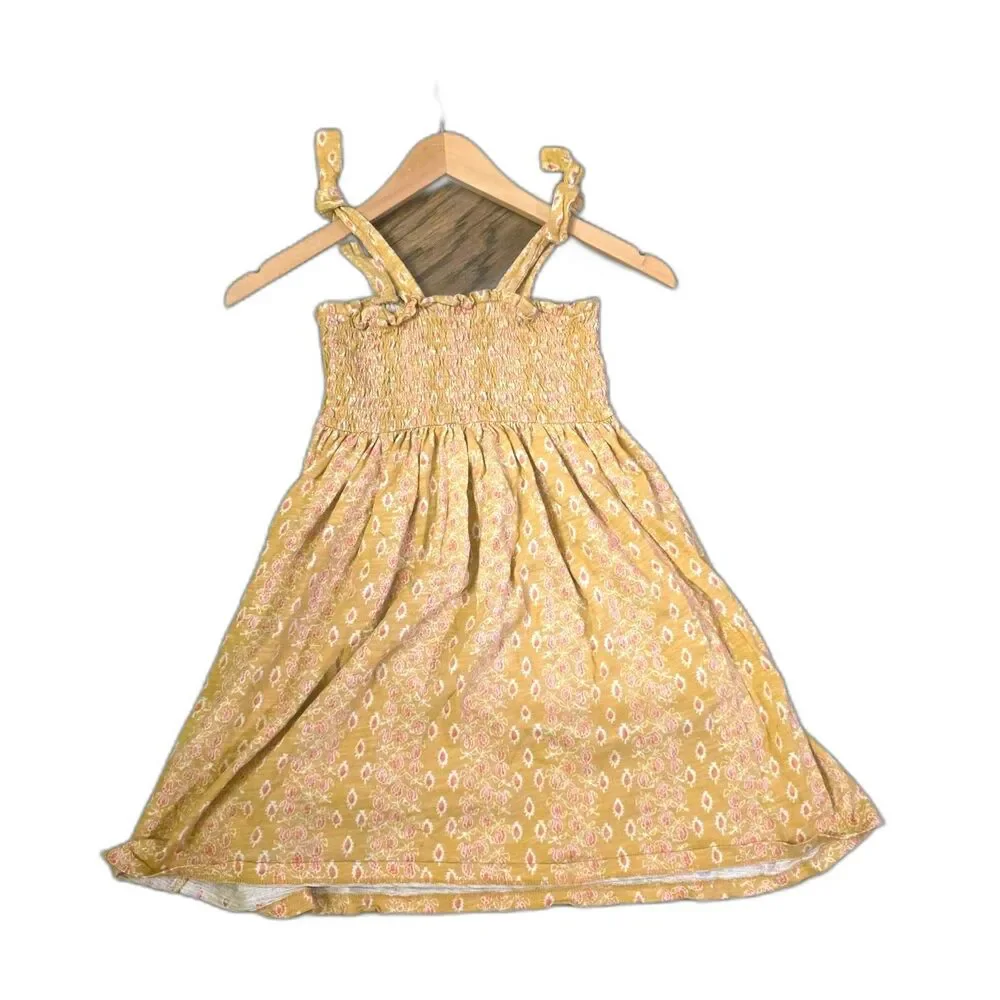 Gymboree Girls Medium (7/8) Yellow Smocked Floral Sundress Golden Mustard Yellow